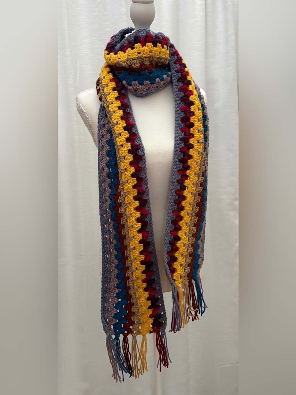 Handmade Multicolor extra long Crochet Scarf